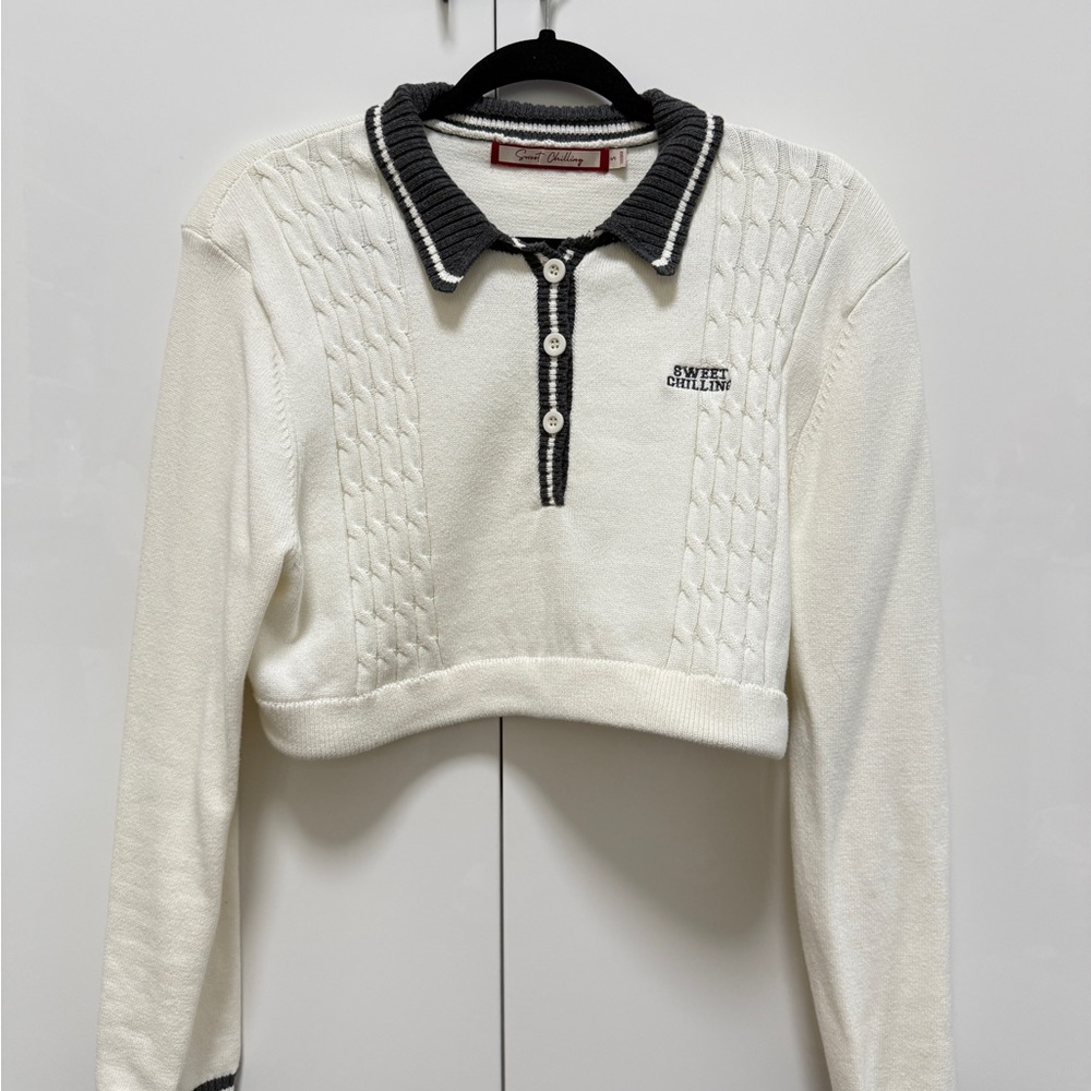 Seeet Chilling Cropped Knit Polo Sweater